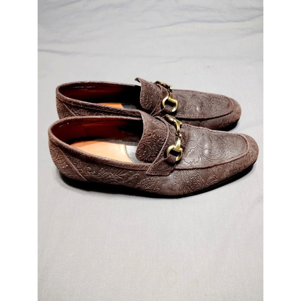 EUC Tallia Patritzio Chocolate Brown Bit Textiled Old Money Dress Loafers Men 10